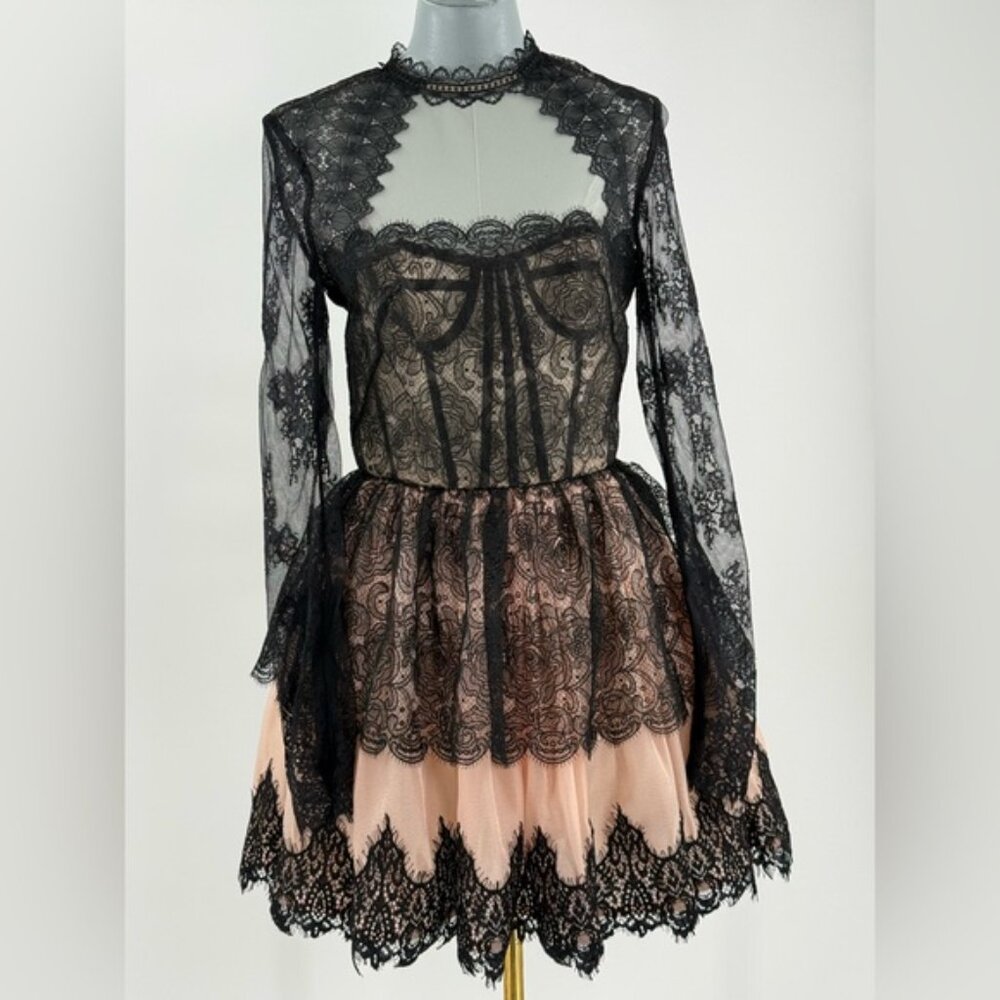 🆕 BRONX & BANCO 🧿 NWOT Daphne Illusion Lace Long Sleeve Mini Dress, Sz M US 6 - Picture 3 of 13